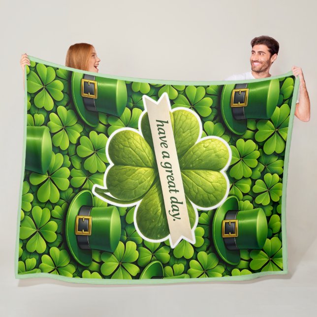 Lucky four leaf clover Saint Patrick's Day Patrick Fleece Blanket (In Situ)