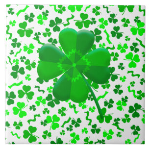 Lucky Four Leaf Clover Shamrocks Confetti Ceramic Tile