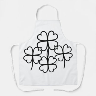 Lucky Four Leaf Clover Simple Line Art Design Apron