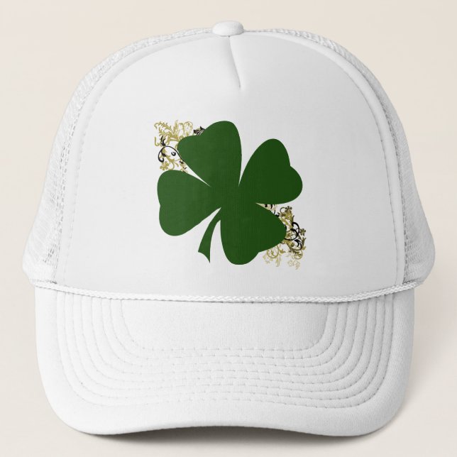Lucky Four Leaf Clover Trucker Hat (Front)