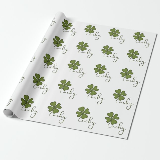 Lucky Four Leaf Clover Wrapping Paper (Unrolled)