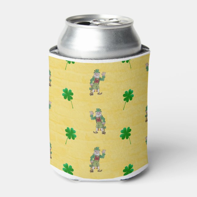 Lucky Four Leaf Clovers and Leprechauns Can Cooler (Can Front)