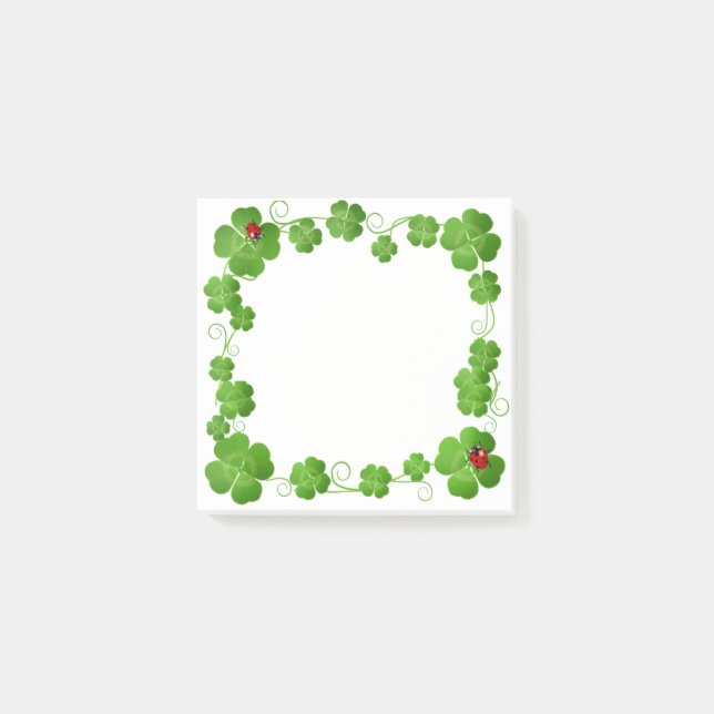 Lucky Four-Leaf Clovers & Ladybugs Post-it Notes (Front)