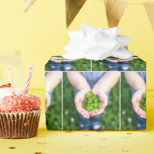 Lucky Four-Leaf Clovers Small Hands Wrapping Paper
