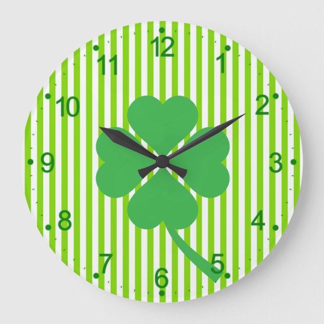 Lucky Four Leaf Shamrock Design-87906 Large Clock (Front)