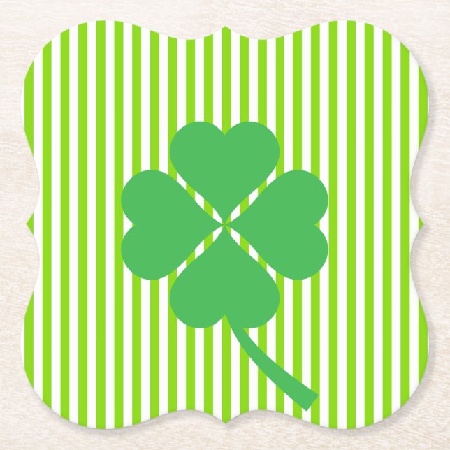 Lucky Four Leaf Shamrock Design-87906 Paper Coaster (Front)