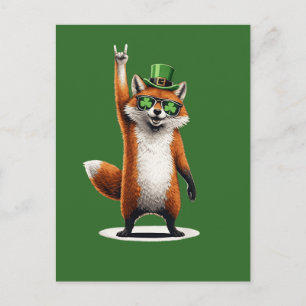 Lucky Fox Shamrock Sunglasses St Patrick's day Holiday Postcard