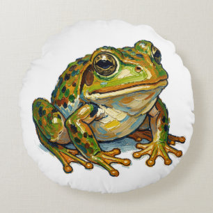 Lucky Frog Colourful Art Good Fortune Symbol Gift Round Cushion