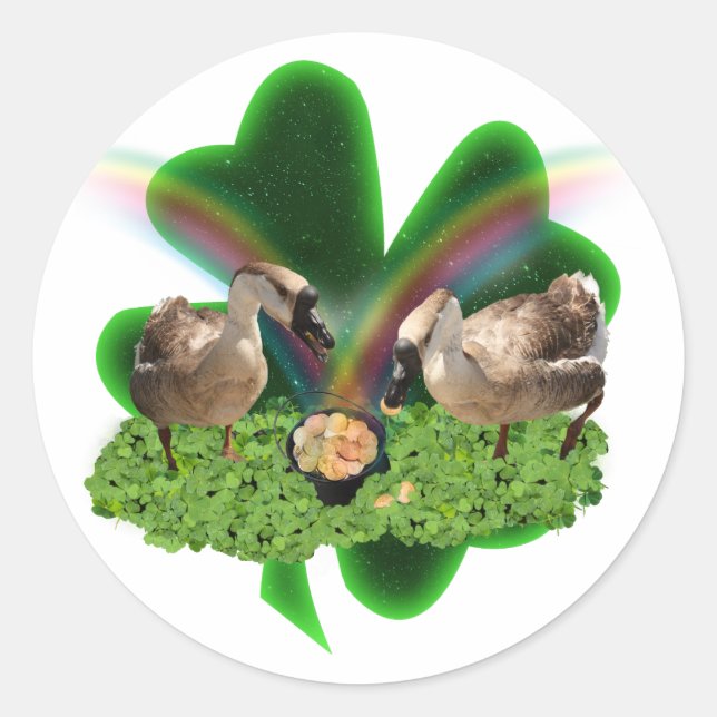 Lucky Geese St. Patrick's Day Classic Round Sticker (Front)