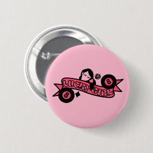 Lucky Girl 8 Ball Fortune 6 Cm Round Badge