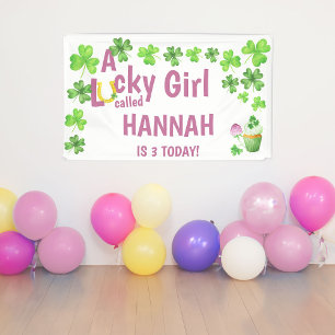 Lucky Girl Shamrock and Muffin Birthday Party Banner