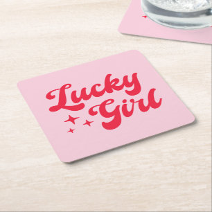 Lucky Girl Square Paper Coaster