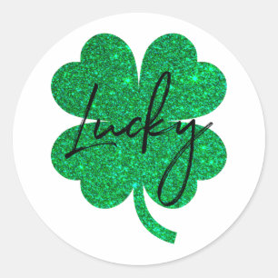 Lucky glitter four leaf clover classic round sticker
