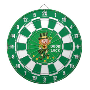 Lucky Gnome with Gold Confetti on Emerald Green Dartboard