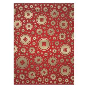 Lucky Gold Chinese coins pattern on red Tablecloth