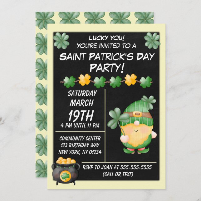 Lucky Gold Saint Patrick's Day Party Invitation (Front/Back)