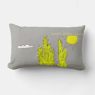 Lucky Golden Cactus Doodle Funky Throw Pillow