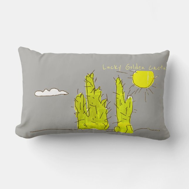 Lucky Golden Cactus Doodle Funky Throw Pillow (Front)