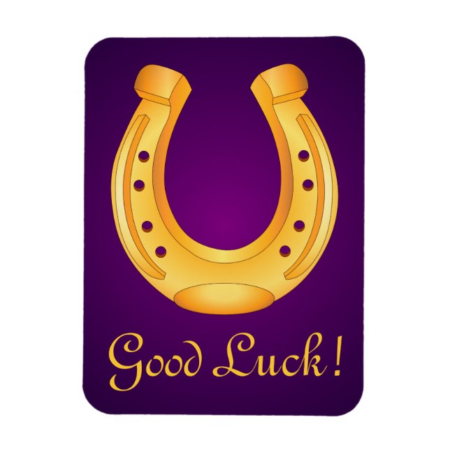 Lucky Golden Horseshoe Good Luck Deep Purple Magnet (Vertical)