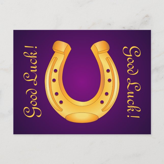 Lucky Golden Horseshoe Good Luck Deep Purple Postcard (Front)