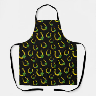 Lucky Golden Horseshoe with Shamrock on Black Apron