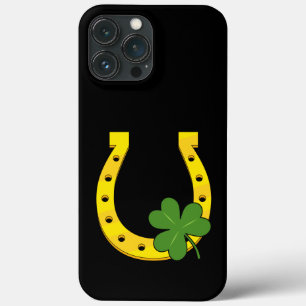 Lucky Golden Horseshoe with Shamrock on Black iPhone 13 Pro Max Case