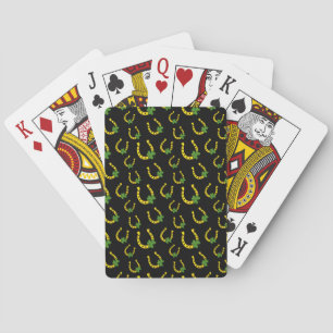 Lucky Golden Horseshoe with Shamrock on Black Playing Cards