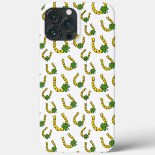 Lucky Golden Horseshoe with Shamrock on White iPhone 13 Pro Max Case