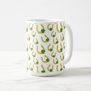 Lucky Golden Horseshoe with Shamrock on White Coffee Mug