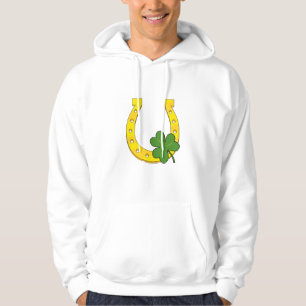 Lucky Golden Horseshoe with Shamrock on White Hoodie