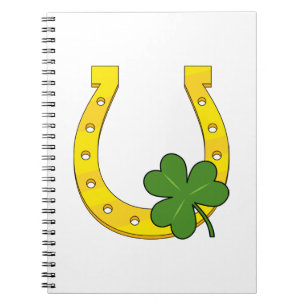 Lucky Golden Horseshoe with Shamrock on White Notebook