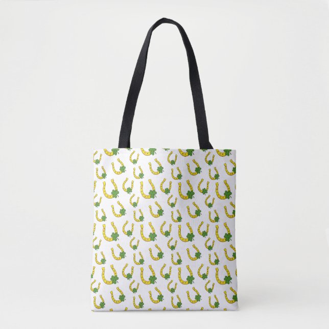 Lucky Golden Horseshoe with Shamrock on White Tote Bag (Front)
