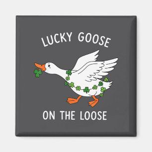Lucky Goose On The Loose Funny Goose Shamrock St P Magnet