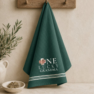 Lucky Grandma Green Shamrock Photo Tea Towel