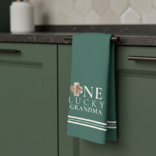 Lucky Grandma Green Shamrock Photo Tea Towel