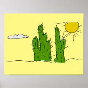 Lucky Green Cactus Doodle Poster