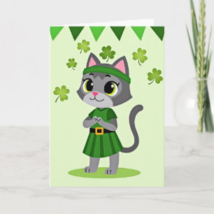 Lucky Green Cat Celebration Card