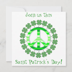 Lucky Green Clover Peace Sign Invitations