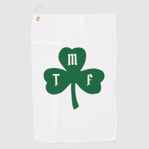 Lucky Green Clover Shamrock Monogram Initials Golf Towel