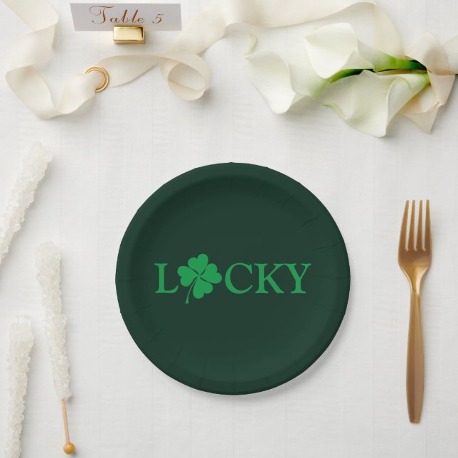 Lucky Green Clover Shamrock St. Patrick's Day Paper Plate (Wedding)