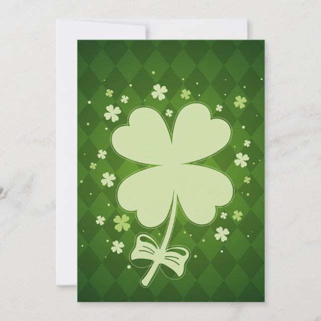 Lucky Green Diamond Four Leaf Ribbon Clover Holiday Card (Front)