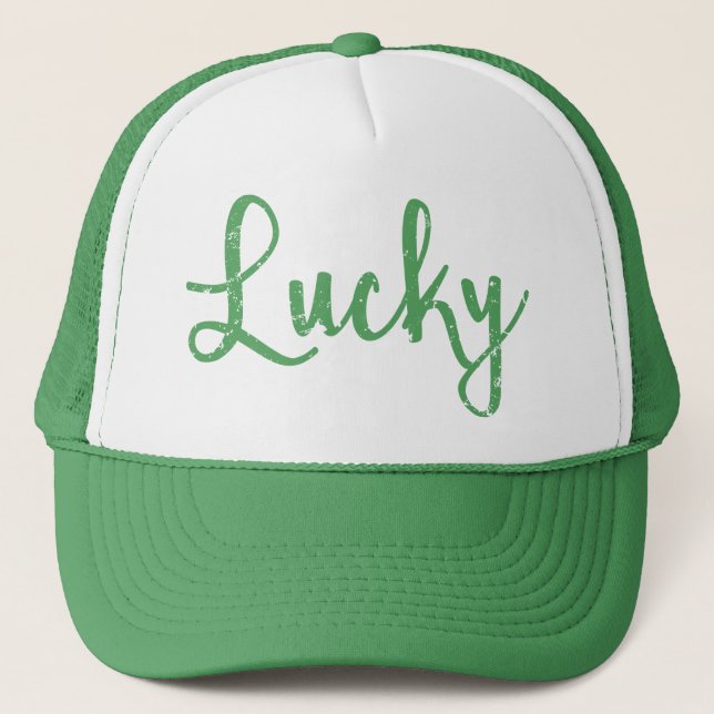 Lucky Green Distressed Trucker Hat (Front)