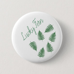 Lucky Green Fern Pattern Round Button