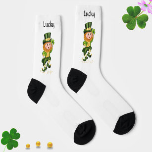 Lucky Green Gnome on White Socks