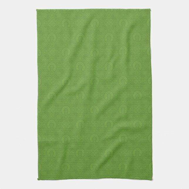 Lucky Green Icons Pattern Tea Towel (Vertical)