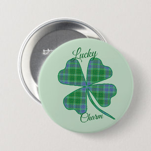 Lucky Green Plaid Shamrock Four-Leaf Clover  7.5 Cm Round Badge