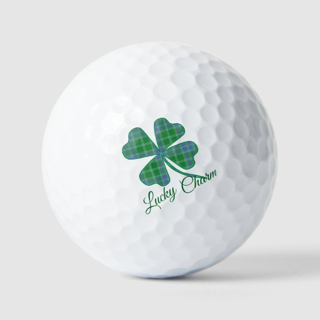 Lucky Green Plaid Shamrock Four-Leaf Clover  Golf Balls (Front)