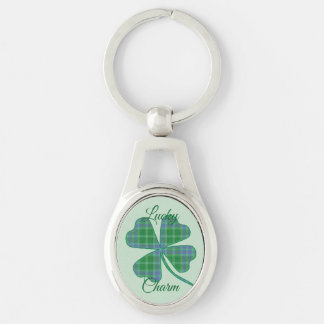 Lucky Green Plaid Shamrock Four-Leaf Clover Key Ring