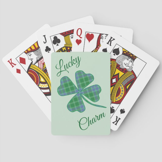 Lucky Green Plaid Shamrock Four-Leaf Clover  Playing Cards (Back)