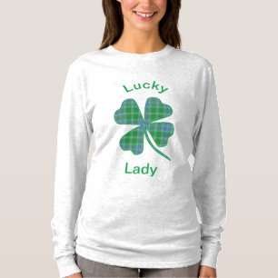 Lucky Green Plaid Shamrock Four-Leaf Clover T-Shirt